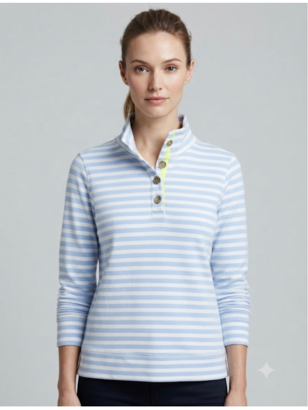 J.Crew Striped Mock Neck Pullover Sweatshirt Blue White Size S